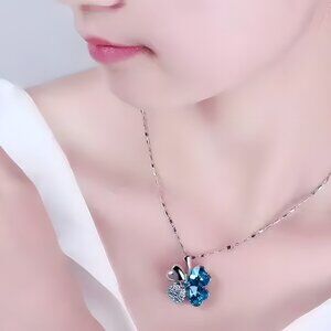 Crystal 4 Four Leaf Leaves Clover Silver Necklaces
